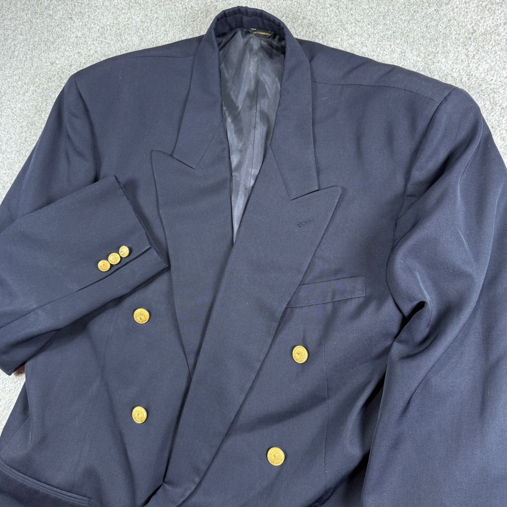 Vintage Givenchy Blazer Mens 44 Navy Blue Double Breasted Gold Button Wool